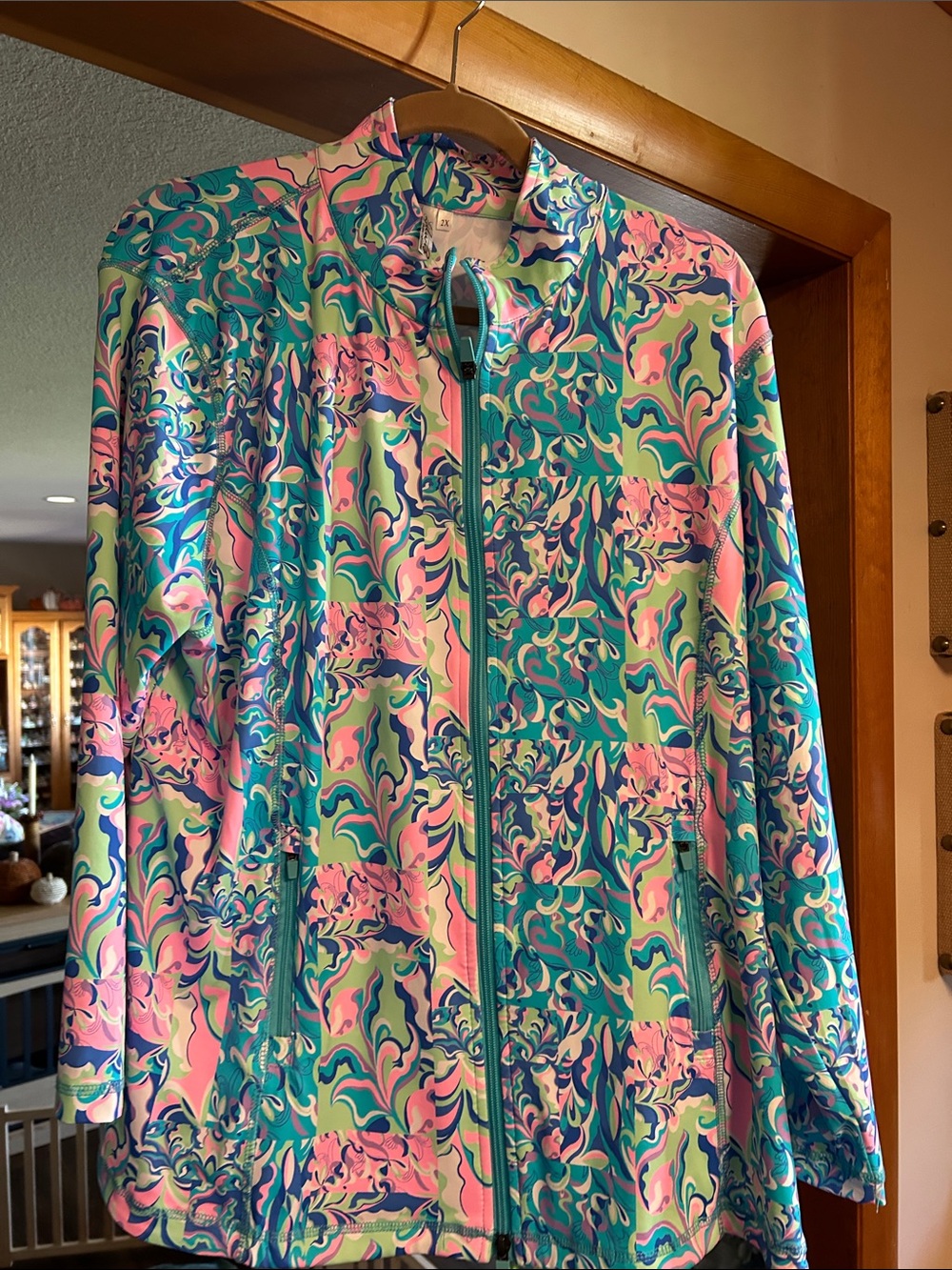 Lulu-B Teal & Pink Swirl Zip Utility Jacket
